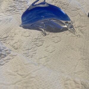 Blue Glass Dolphin Figurine 6” Murano Style